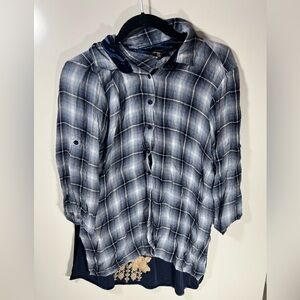 Andree by Unit flannel shirt with lace faux velvet back M medium